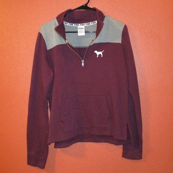 PINK Victoria Secret Woman Medium Red Gray Warm Long Sleeve Pullover Sweatshirt - Picture 1 of 10